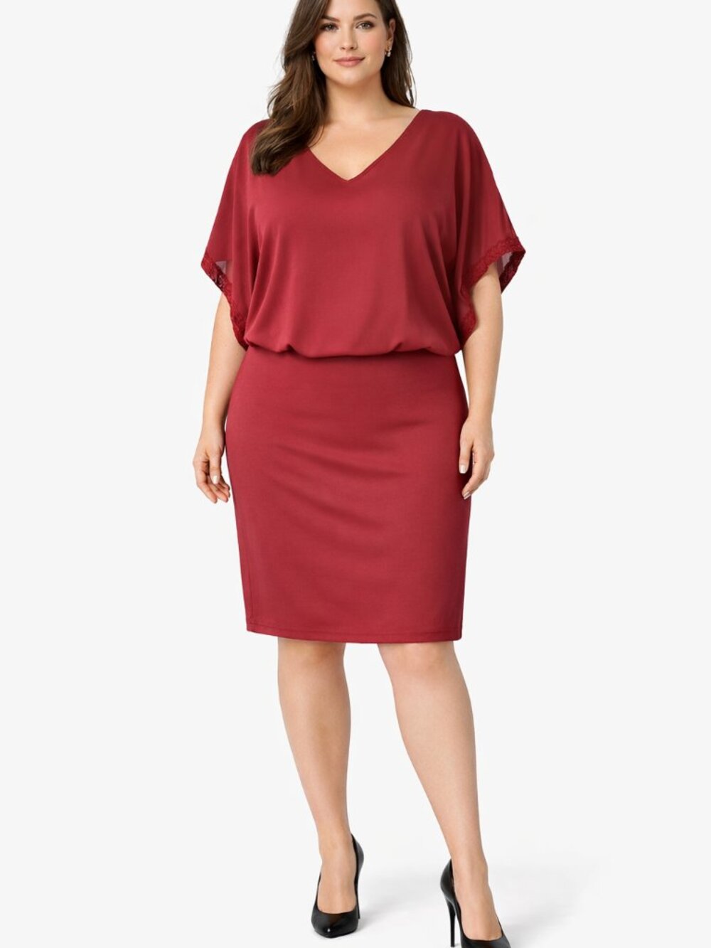 Junarose Rosewood Red Blouson Sheath Dress Plus Size 20